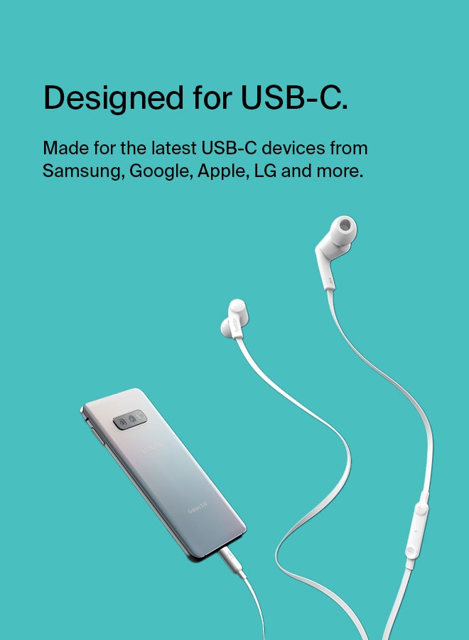 بيلكين سماعة أذن داخلية إيربادز ساوند فورم من بيلكين بموصل USB Type C ومزودة بميكروفون مقاومة للتعرق والرذاذ لأجهزة آي باد برو وجالاكسي والأجهزة الأخرى ذات منفذ USB C - باللون الأبيض أبيض - Image 5