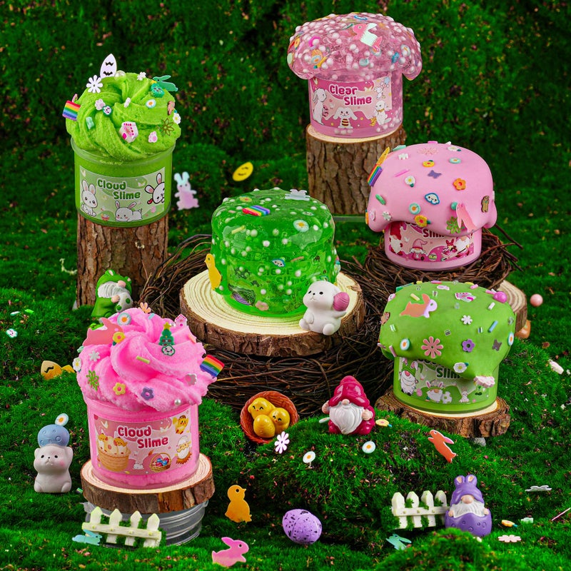 LAWOHO 6 Packs Bunny Pink Slime Kit -Cloud Clear Butter Slimes with Easter Charms & Add-ins, Soft Fluffy Slimes Kits for Girls & Boys, 360ml Pink & Green Easter Slime Making Kit Party Favor for Kids - Image 5