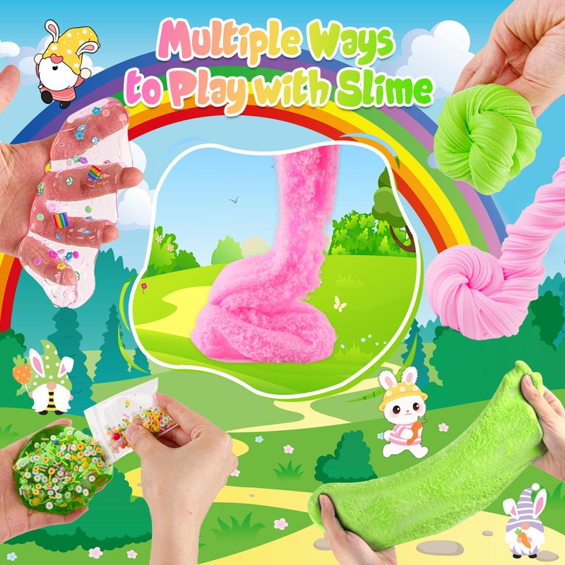 LAWOHO 6 Packs Bunny Pink Slime Kit -Cloud Clear Butter Slimes with Easter Charms & Add-ins, Soft Fluffy Slimes Kits for Girls & Boys, 360ml Pink & Green Easter Slime Making Kit Party Favor for Kids - Image 3