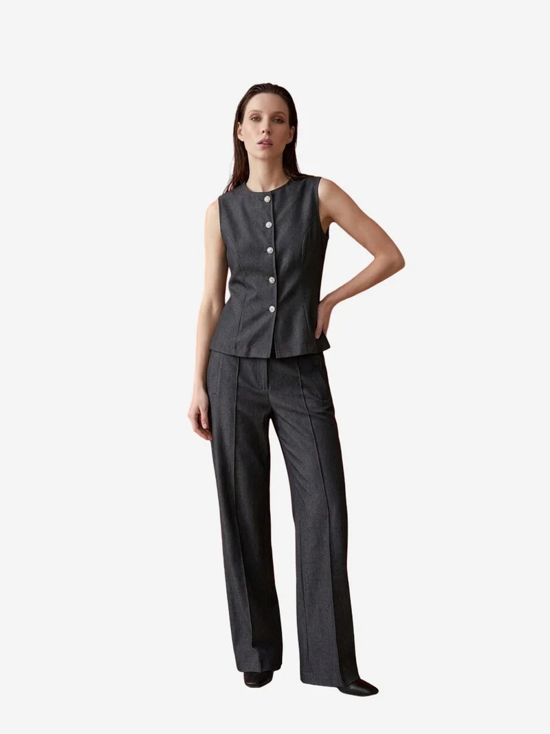 ماي فاشن MY FASHION Cotton Poplin Vest and Wide-Leg Trouser Set