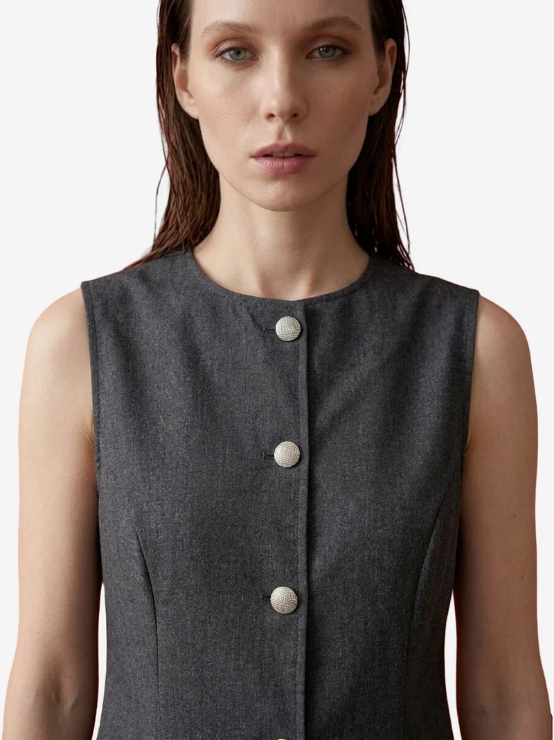 ماي فاشن MY FASHION Cotton Poplin Vest and Wide-Leg Trouser Set