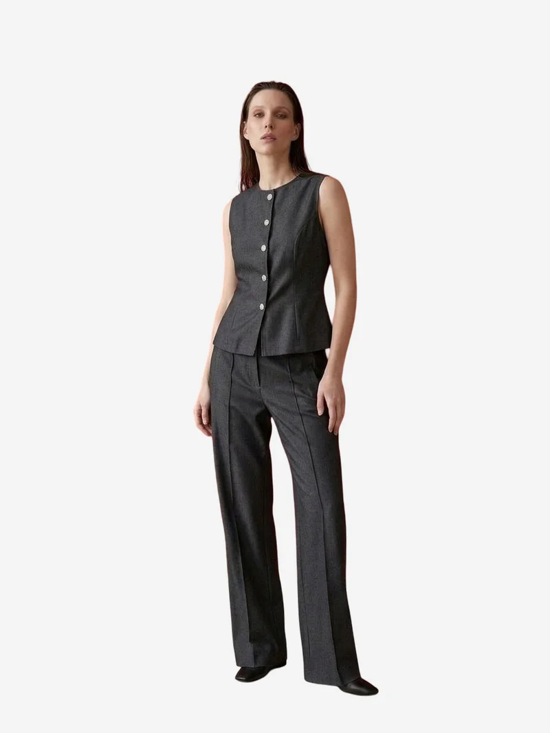 My Fashion Charcoal Grey MY FASHION Cotton Poplin Vest and Wide-Leg Trouser Set for Women | Best Price UAE