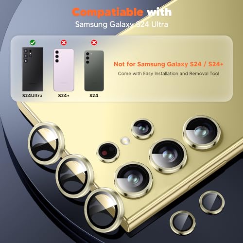 Hoerrye for Samsung Galaxy S24 Ultra Camera Lens Protector, Case-Friendly, Ultra-HD 9H Tempered Glass Screen Protector, Anti-Scratch, Space Titanium Military-Grade Drop Protection, Titanium Yellow - Image 2