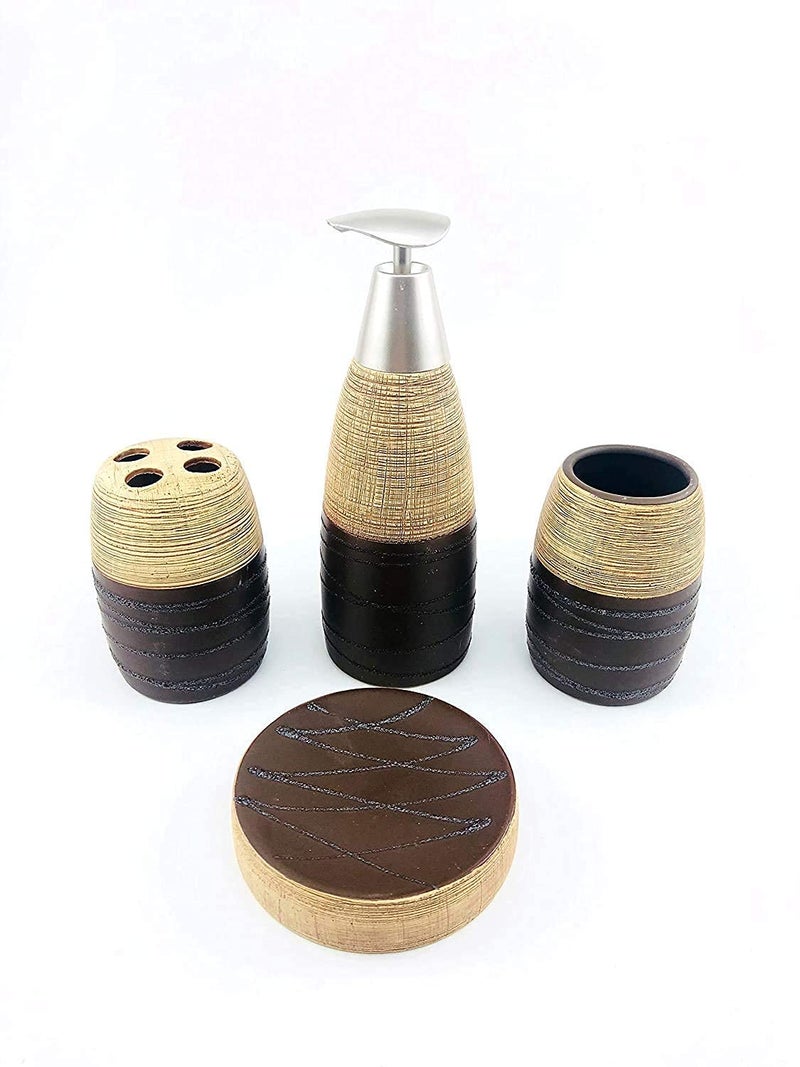 Ceramic Bathroom Set of 4 Pieces - Soap Dispenser, Beaker/Tumbler, Soap Dish, Brush Holder for Bathroom Décor and Home Gift Set