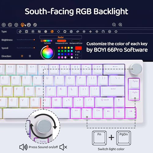 BOYI 66Pro Rapid Trigger Magnetic Switch 65% Mechanical Keyboard,Hall Effect Gasket-Mounted RGB HotSwap Hyper-Fast Adjustable Actuation Wired Compact Gaming Keyboard with Knob(White) - Image 4