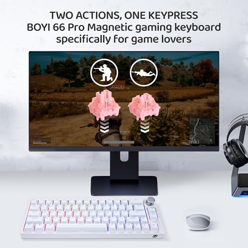 BOYI 66Pro Rapid Trigger Magnetic Switch 65% Mechanical Keyboard,Hall Effect Gasket-Mounted RGB HotSwap Hyper-Fast Adjustable Actuation Wired Compact Gaming Keyboard with Knob(White) - Image 3