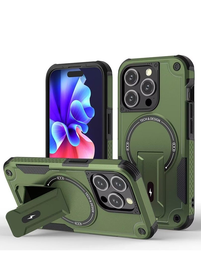 SOKAD Magnetic for iPhone 16 Pro Max Case with Stand. [Compatible with MagSafe] Built-in Kickstand, Rugged Protection Heavy Duty Shockproof Case (Green) - Image 1