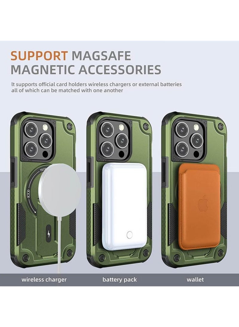 SOKAD Magnetic for iPhone 16 Pro Max Case with Stand. [Compatible with MagSafe] Built-in Kickstand, Rugged Protection Heavy Duty Shockproof Case (Green) - Image 3