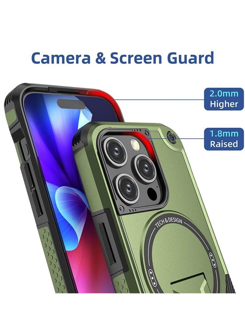 SOKAD Magnetic for iPhone 16 Pro Max Case with Stand. [Compatible with MagSafe] Built-in Kickstand, Rugged Protection Heavy Duty Shockproof Case (Green) - Image 4