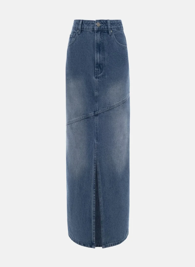 Lichi  Denim maxi skirt with diagonal stitching for Women | Best Price UAE