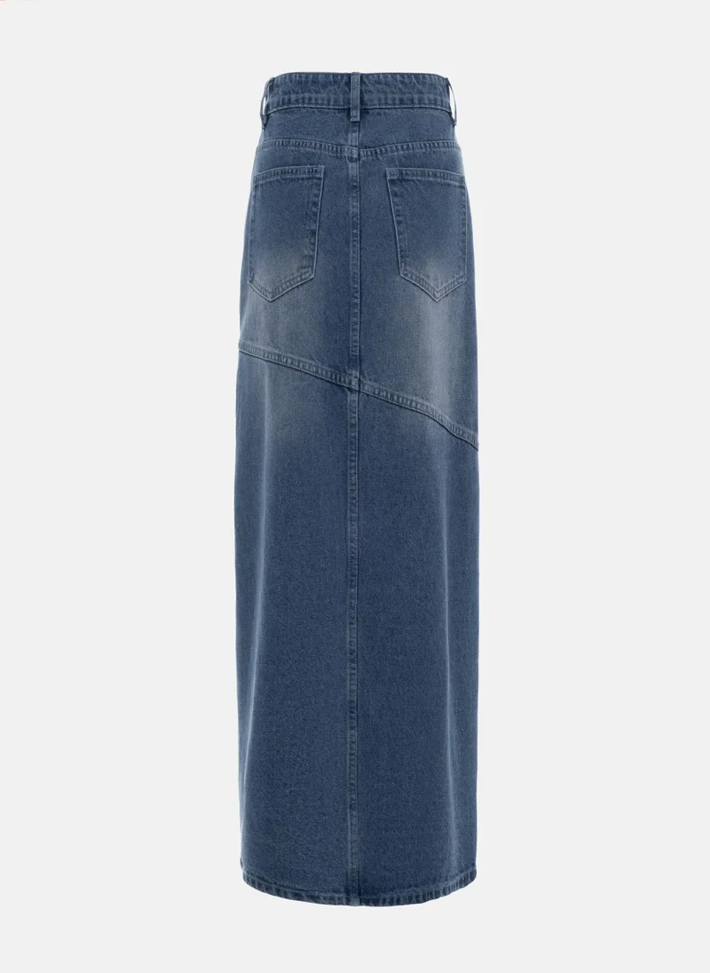 Lichi  Denim maxi skirt with diagonal stitching for Women | Best Price UAE