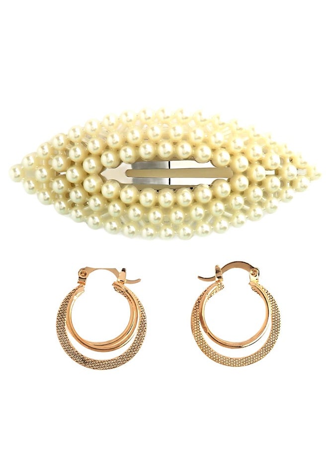 Just Peachy Just Peachy Gold-Plated Contemporary Hoop Earrings with Hair Clip Elegant Dual-Function Design, Modern Gold Finish, Versatile Accessory for Any Occasion, Stylish Hoop Earrings with Secure Hair Clip  - Image 1