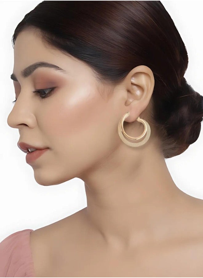 Just Peachy Just Peachy Gold-Plated Contemporary Hoop Earrings with Hair Clip Elegant Dual-Function Design, Modern Gold Finish, Versatile Accessory for Any Occasion, Stylish Hoop Earrings with Secure Hair Clip  - Image 2
