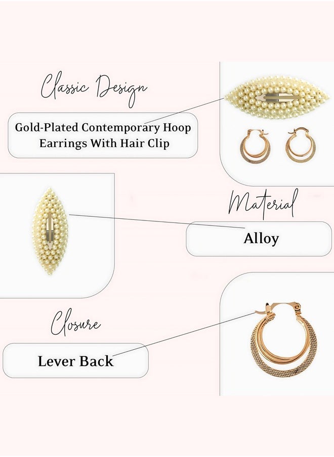 Just Peachy Just Peachy Gold-Plated Contemporary Hoop Earrings with Hair Clip Elegant Dual-Function Design, Modern Gold Finish, Versatile Accessory for Any Occasion, Stylish Hoop Earrings with Secure Hair Clip  - Image 4