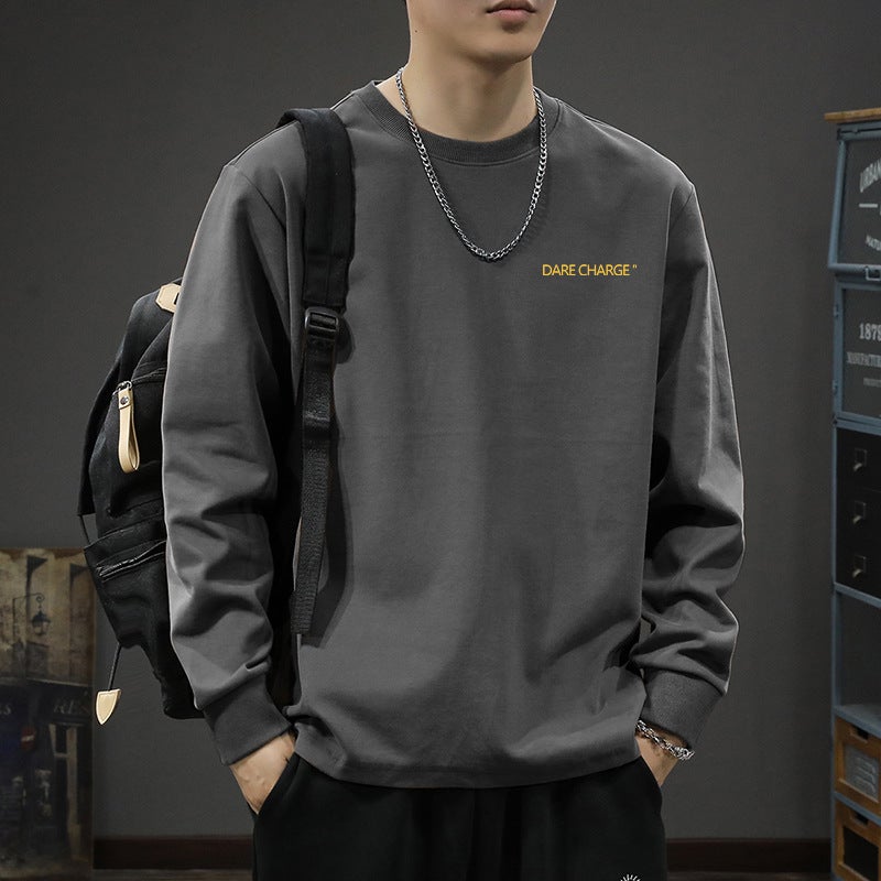 Long-Sleeved T-Shirt Men'S 2024 New Loose Heavy Cotton Teenager Round Neck Pullover Base Shirt - Image 4