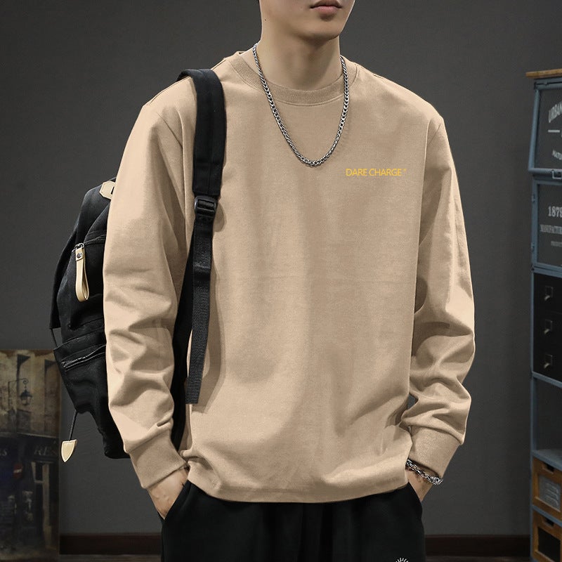 Long-Sleeved T-Shirt Men'S 2024 New Loose Heavy Cotton Teenager Round Neck Pullover Base Shirt - Image 5