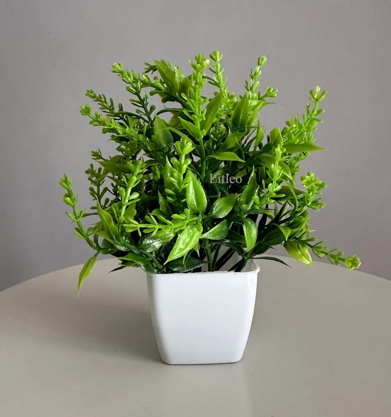 Litleo Artificial Plants Mini Fake Potted Plants, Small Eucalyptus Potted Faux Decorative Grass Plant with White Pot for Home Decor, Indoor, Office, Desk, Shelf, Table Decoration (Pack of 12) - Image 3