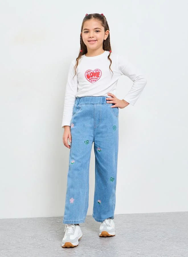 ستايلي Girls Embroidered Full Length Jeans