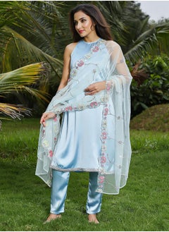  قصة Women's Powder Blue Blush Bloom Kurta Set  - Image 2