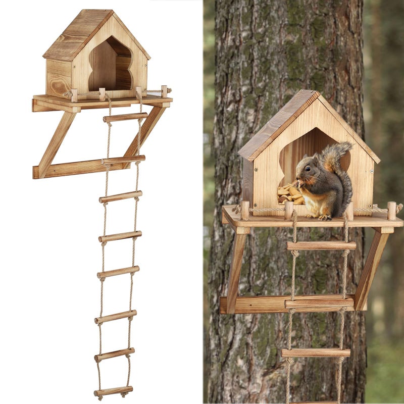 Bigmeta Funny Squirrel Feeder for Outside with Ladder Wall and Tree Mounted Backyard Garden Decoration Gifts for Wildlife Lovers - Image 2