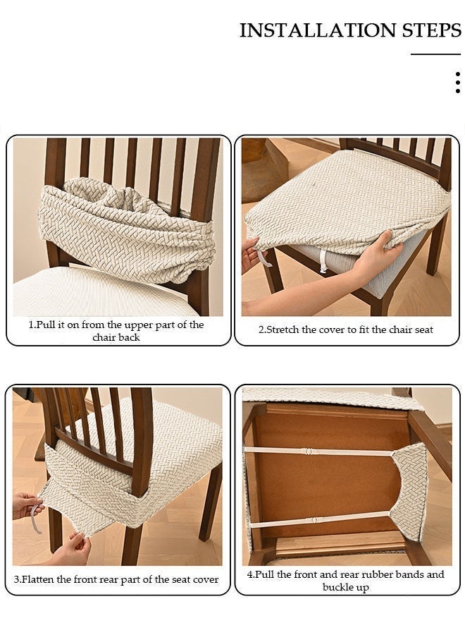 DUNISO 4 Pack Non Slip Stretch Jacquard Dining Chair Seat Cover, Beige Durable Anti-Scratch Chair Guard for Home Restaurant Use - Image 4