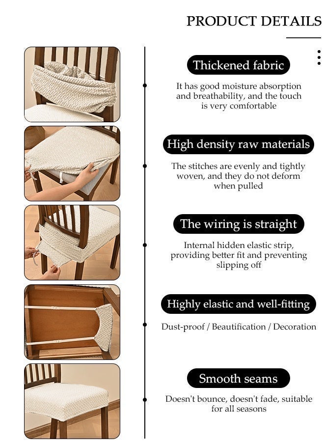 DUNISO 4 Pack Non Slip Stretch Jacquard Dining Chair Seat Cover, Beige Durable Anti-Scratch Chair Guard for Home Restaurant Use - Image 5