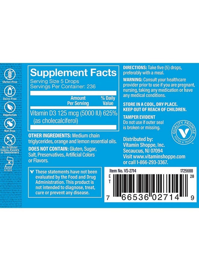 The Vitamin Shoppe Vitamin Liquid D3 5000IU, Supports Bone & Immune Health, Aids in Healthy Cell Growth & Calcium Absorption, Citrus Flavor, 1 Fluid Ounce by The Vitamin Shoppe - Image 3
