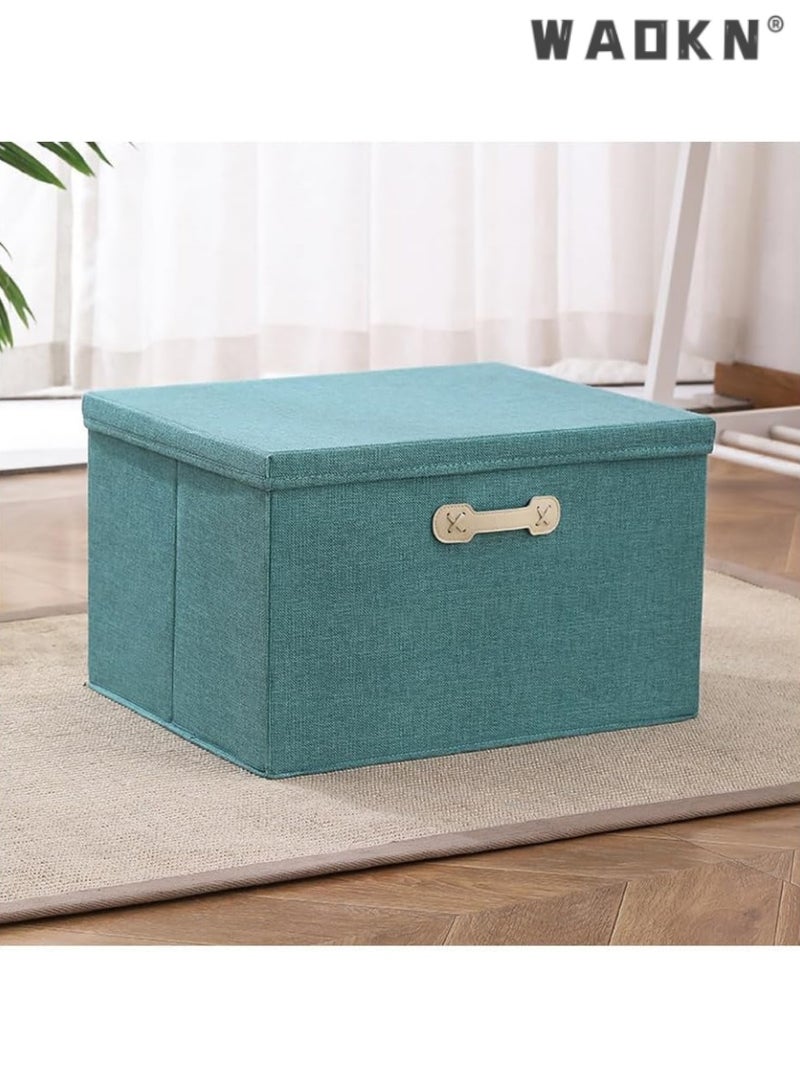 WAOKN Large Linen Fabric Storage Bins with Lids and Handles, Ideal for Office, Room, Closet Organization, Elegant Containers, Perfect for Storing Clothes, Toys, Books, and More - Image 1