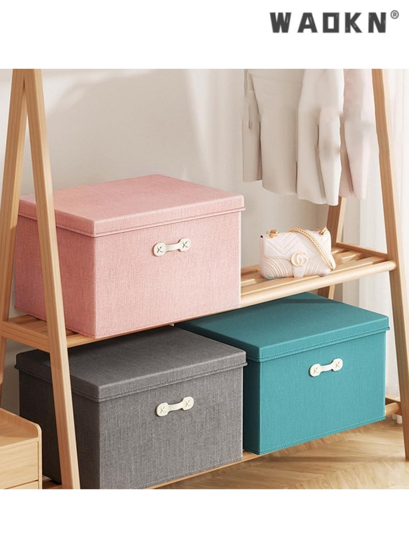 WAOKN Large Linen Fabric Storage Bins with Lids and Handles, Ideal for Office, Room, Closet Organization, Elegant Containers, Perfect for Storing Clothes, Toys, Books, and More - Image 3