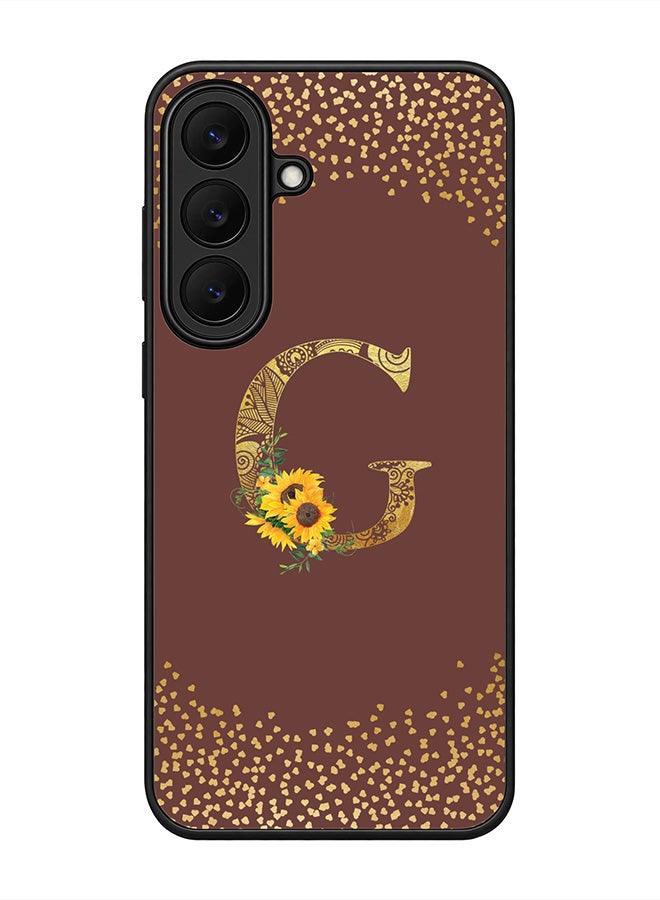 Stylizedd Rugged Case for Samsung Galaxy S26 FE- Slim Fit Hybrid Rubber Cover Sunflower Monogram - G (Brown)
