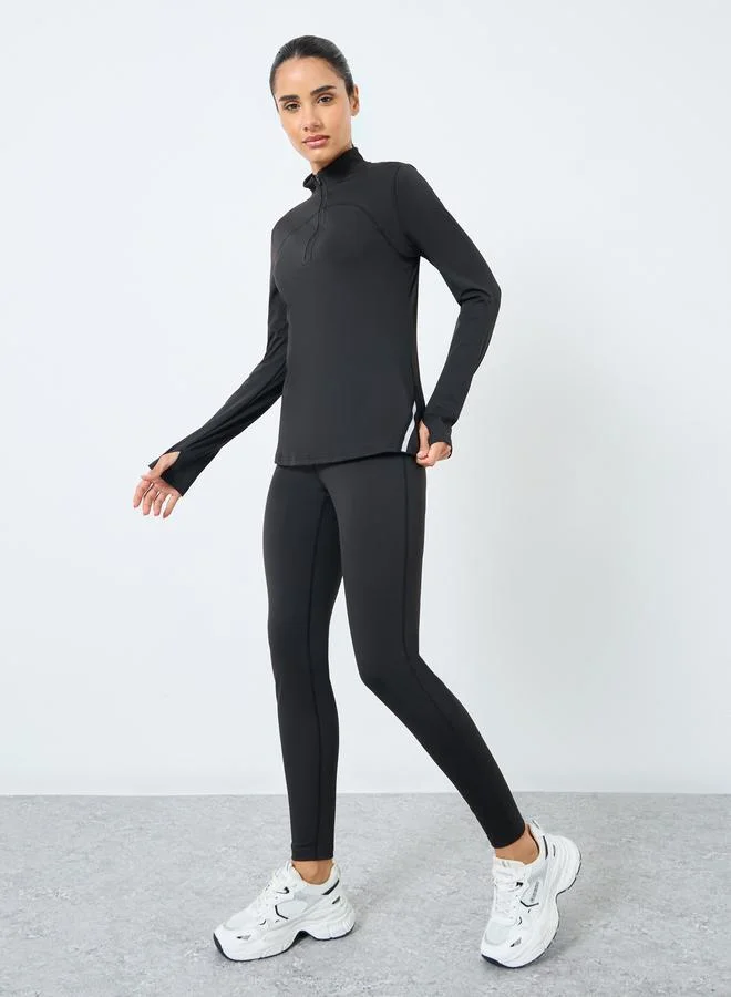 Styli Styli Reflective Detail Back Textured Panel Half Zip Top