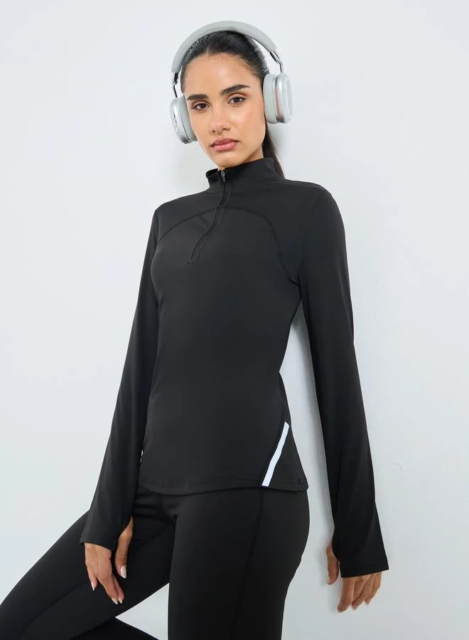Styli Styli Reflective Detail Back Textured Panel Half Zip Top