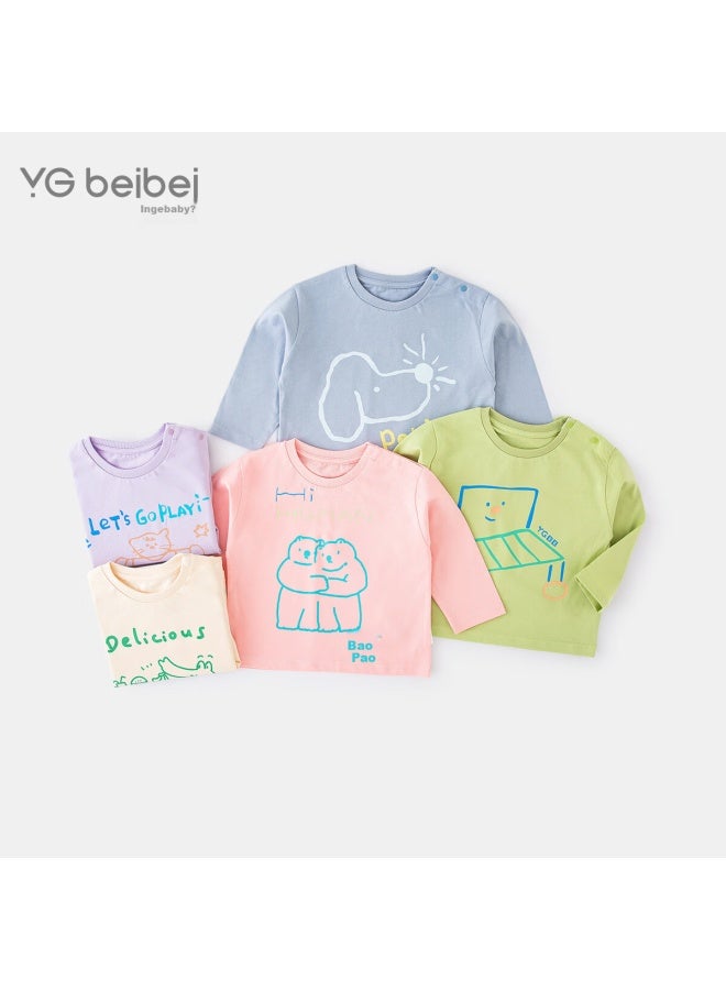 Ingebaby Kids T-shirt Boys Long Sleeve Autumn Girls Cotton Base Shirt Baby Clothes Apricot 100 - Image 1