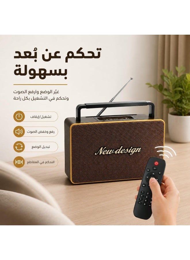 Multifunctional Retro Portable Radio with Bluetooth and Remote Control; features FM radio and USB, TF, and AUX music playback; stereo speaker with rechargeable battery and carrying handle—ideal for home and office. - Image 5