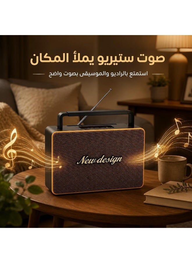 Multifunctional Retro Portable Radio with Bluetooth and Remote Control; features FM radio and USB, TF, and AUX music playback; stereo speaker with rechargeable battery and carrying handle—ideal for home and office. - Image 2