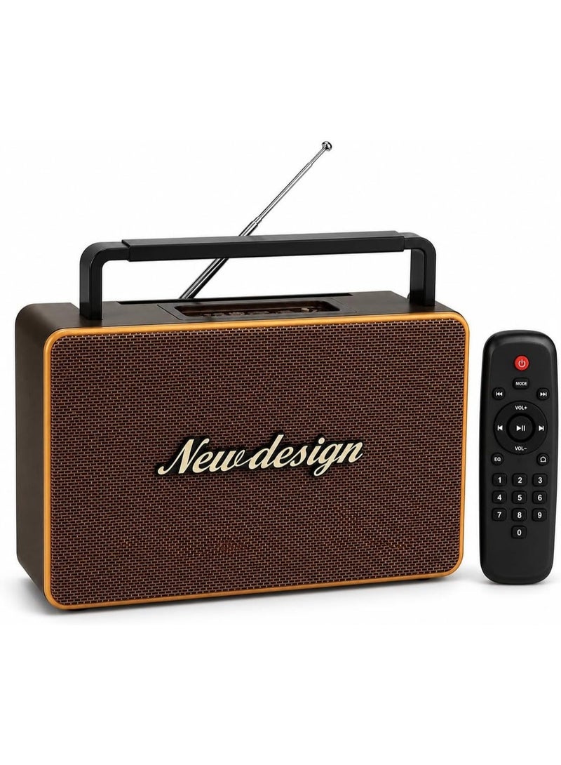 Multifunctional Retro Portable Radio with Bluetooth and Remote Control; features FM radio and USB, TF, and AUX music playback; stereo speaker with rechargeable battery and carrying handle—ideal for home and office. - Image 1