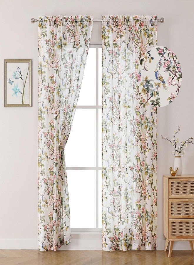 OWENIE Crushed Sheer Curtains 84 Inch Length 2 Panels Set, Sheer Floral Curtains Printed Drapes on Sheers for Living Room, Rod Pocket Light Filtering Window Sheers (2 Panels, 42" x 84") - Image 2