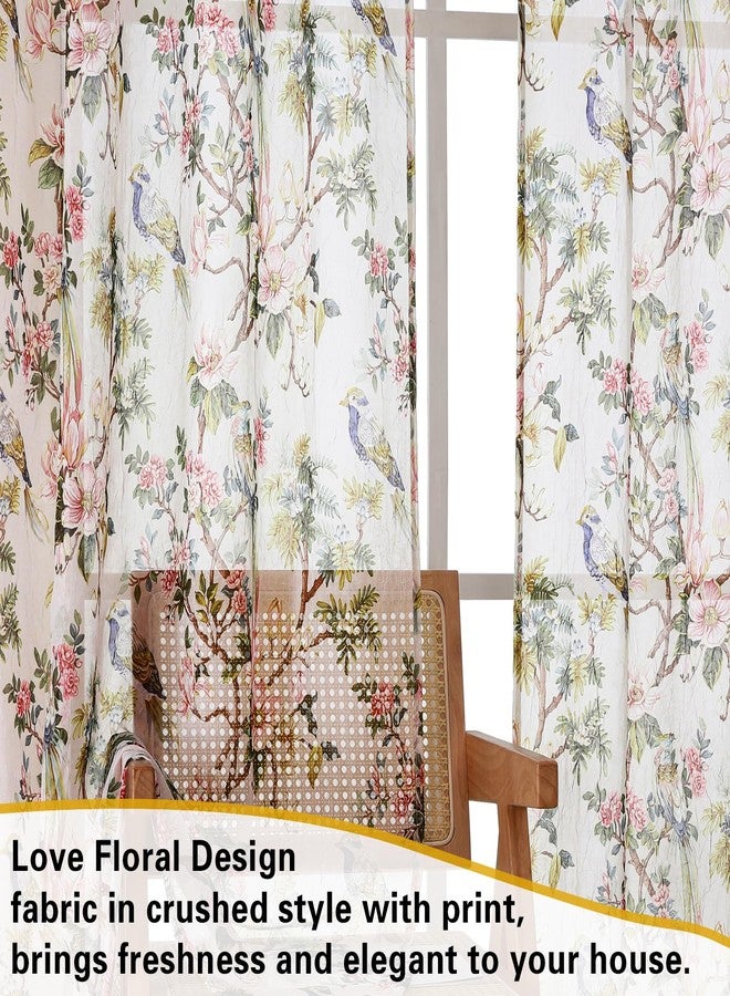 OWENIE Crushed Sheer Curtains 84 Inch Length 2 Panels Set, Sheer Floral Curtains Printed Drapes on Sheers for Living Room, Rod Pocket Light Filtering Window Sheers (2 Panels, 42" x 84") - Image 4