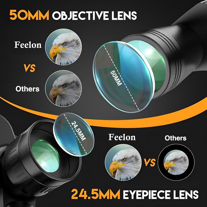 Feelon مناظير لمسافات طويلة، 10x50 زوم، 3000 متر مدى بعيد مع رؤية واضحة عالية القوة عدسة BAK4 بريزم FMC سهلة التركيز محمولة (ضمان 6 أشهر) - Image 2