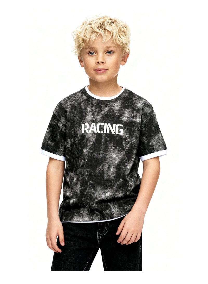 Andora Boys Tie-Dye Slip On Casual Tee - Dark Grey - Image 1