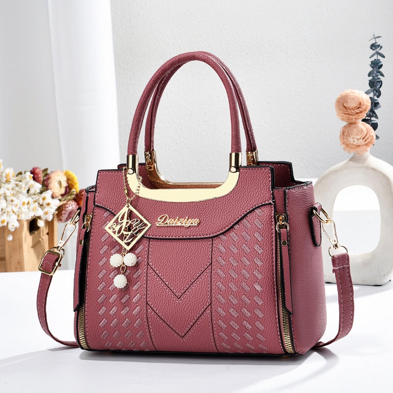 Embroidered Fashion Handbag for Commuting, Versatile Shoulder Bag for Middle-Aged Moms