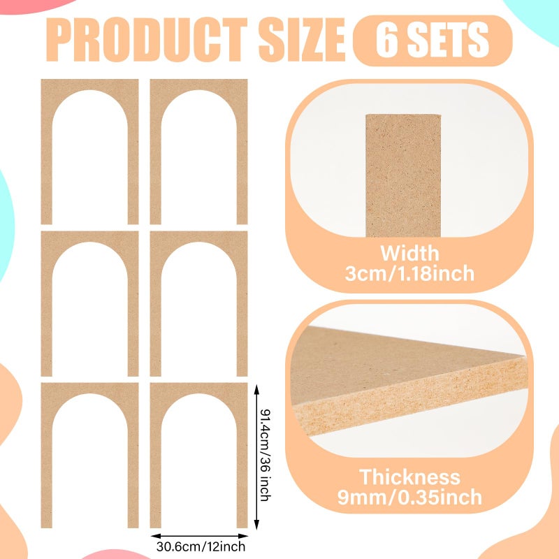 Maasechs 6 Set 36 x 12in Arch MDF Wall Molding Kit Pre Cut Arch Wainscoting Panels Board and Batten Wall Panel Paintable Accent Kit for DIY Kitchen Bedroom Living Room Home Decor - Image 2