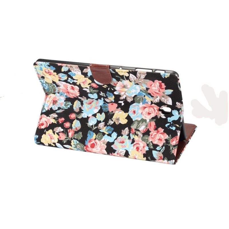 ديبايس جراب جلدي أفقي قابل للطي بتصميم زهور لجهاز Galaxy Tab S4 10.5 / T830، مع حامل وفتحة للبطاقة (أسود) - Image 4