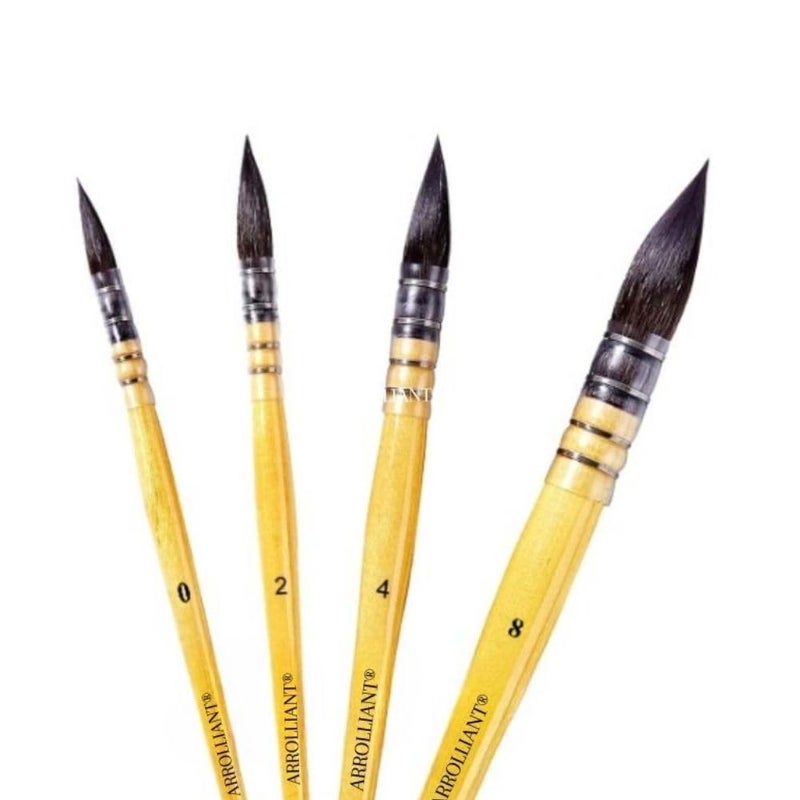ARROLLIANT Artist Brown Mop Paintbrushes, 4 Pcs, Synthetic Squirrel Hair, Art Supplies for Painting, Great Watercolor, Acrylic Brush Set Wooden Handle Round Peak - Image 3
