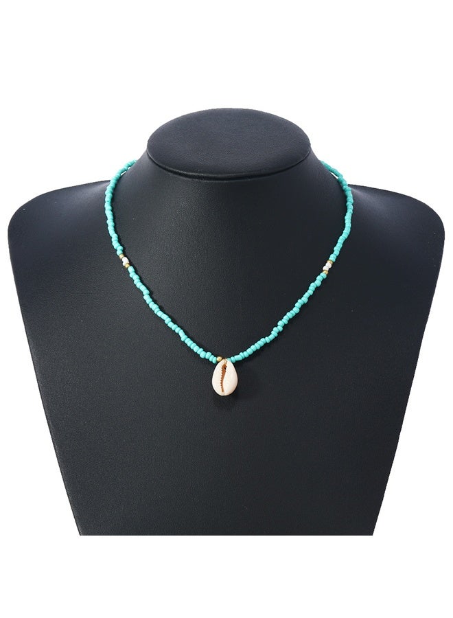 عقد بوهيمي مزين بالبذور معقل مع نجمة بحر تعقد - عقد قلادة صيفي لطيف ومجوهرات شاطئية ملونة للنساء والفتيات (صدفة-تركواز) - Image 1