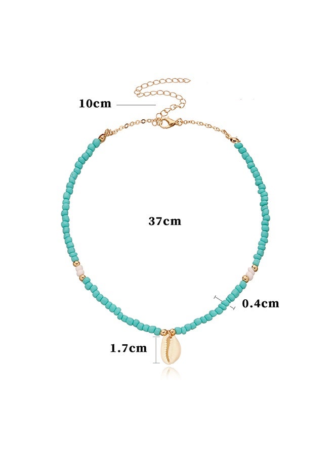 عقد بوهيمي مزين بالبذور معقل مع نجمة بحر تعقد - عقد قلادة صيفي لطيف ومجوهرات شاطئية ملونة للنساء والفتيات (صدفة-تركواز) - Image 5