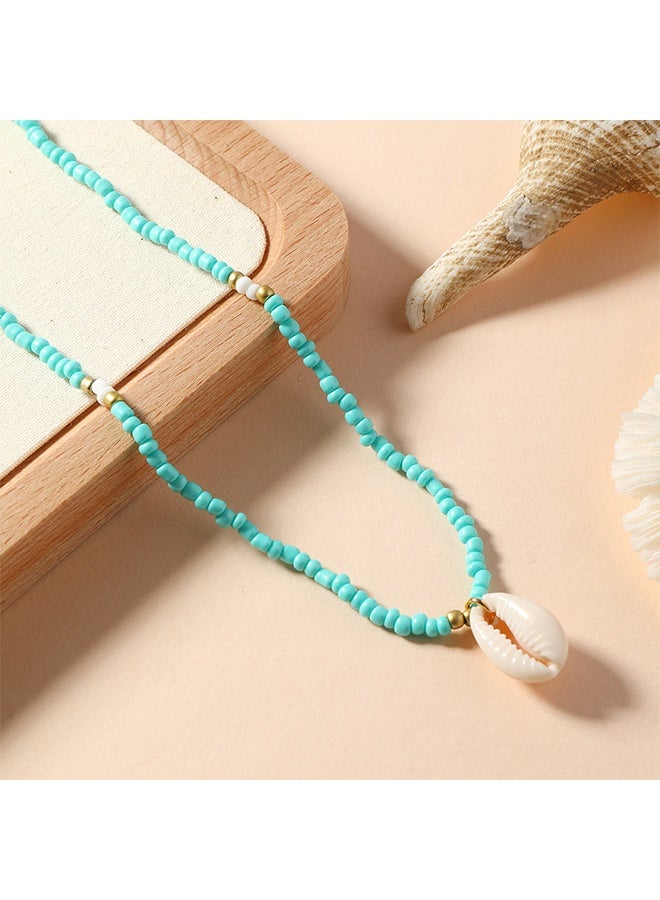 عقد بوهيمي مزين بالبذور معقل مع نجمة بحر تعقد - عقد قلادة صيفي لطيف ومجوهرات شاطئية ملونة للنساء والفتيات (صدفة-تركواز) - Image 4