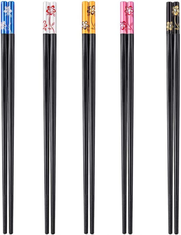RIANZ Fiberglass Chopsticks 5 Pairs Black Chinese Japanese Chopsticks Sushi Chopsticks Gift Set Family Kids Use Non Slip Reusable DishwasherSafe for Household and Restaurant Style 1 - Image 1