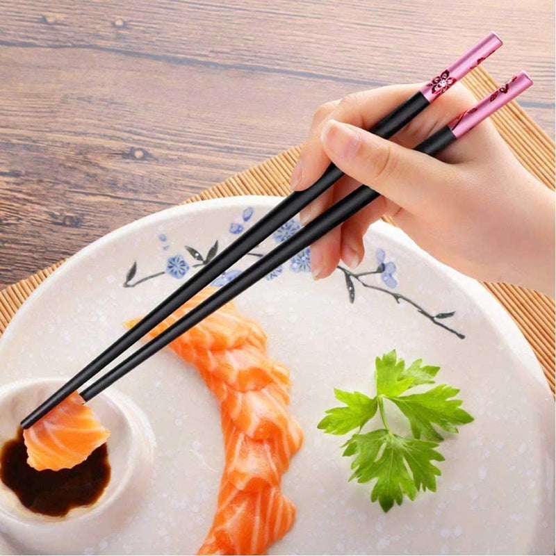 RIANZ Fiberglass Chopsticks 5 Pairs Black Chinese Japanese Chopsticks Sushi Chopsticks Gift Set Family Kids Use Non Slip Reusable DishwasherSafe for Household and Restaurant Style 1 - Image 4