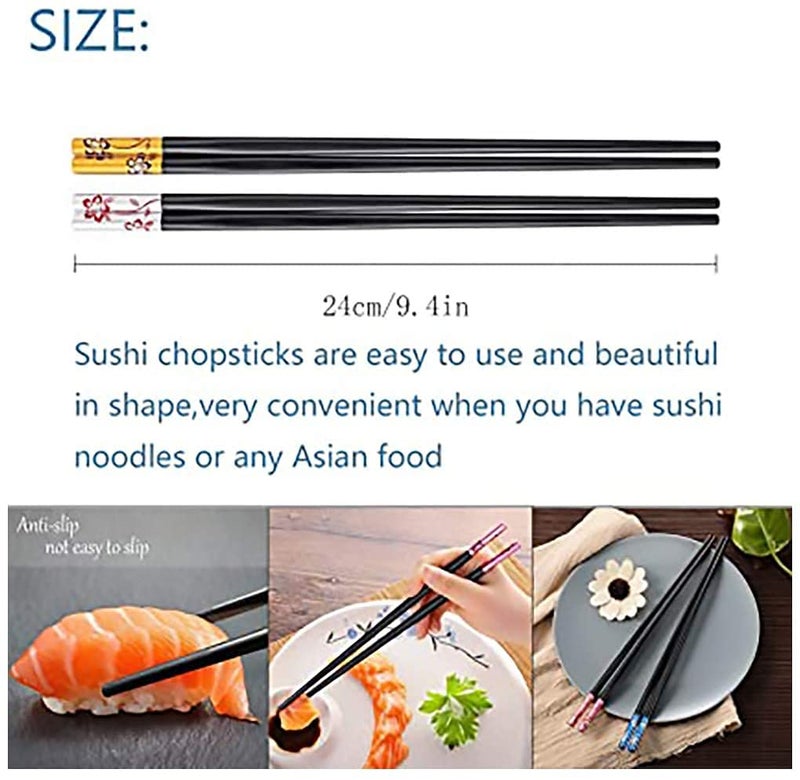 RIANZ Fiberglass Chopsticks 5 Pairs Black Chinese Japanese Chopsticks Sushi Chopsticks Gift Set Family Kids Use Non Slip Reusable DishwasherSafe for Household and Restaurant Style 1 - Image 2